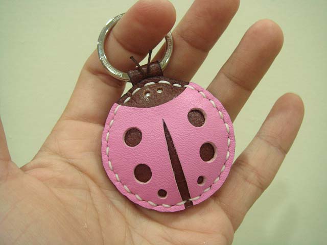 Penny the LadyBug Leather Keychain / charm ( Pink / Brown )