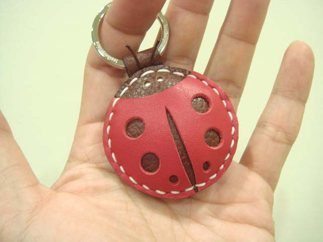 Penny the LadyBug Leather Charm / Keychain ( Red / Brown )