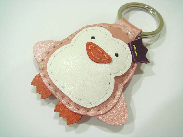 Perry the Penguin Leather Keychain ( Metallic Pink )