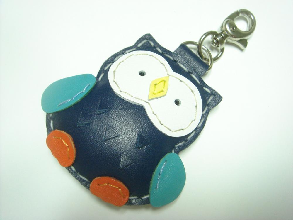 Lovely Fanny the Owl Leather Charm ( Dark Blue )