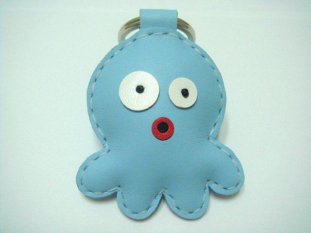 Cookie the Octopus Leather Keychain ( Light Blue )