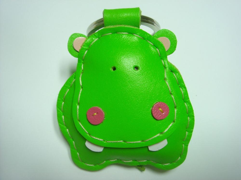 Hugo the Hippo Leather Keychain ( Lime Green )