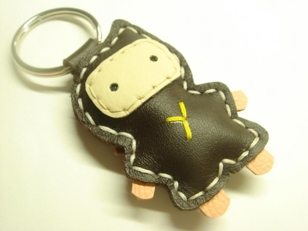 Lovely Taka the Ninja Leather Keychain ( Dark Brown )