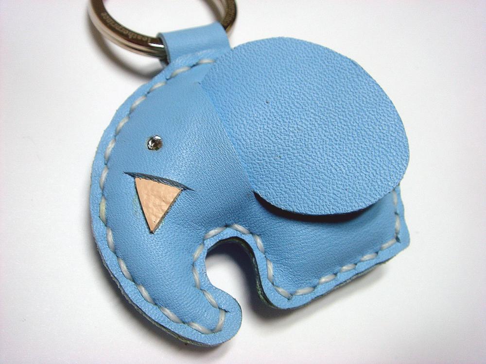 New Laura the Elephant Leather Keychain ( Light Blue )