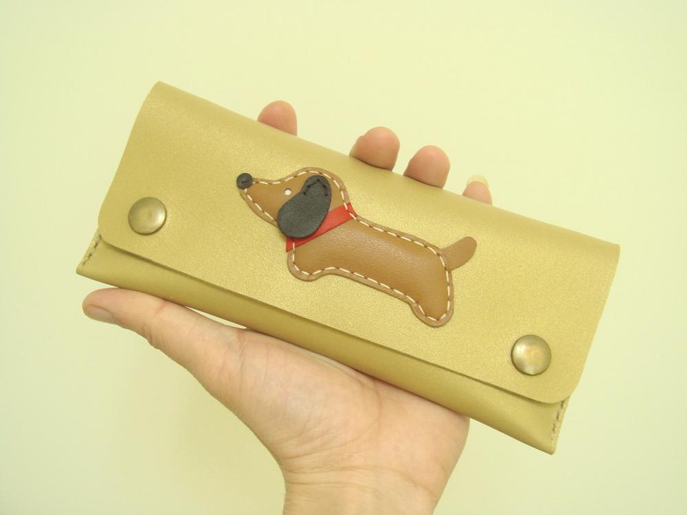 Jemma the Dachshund Leather Pencil Case ( Gold )