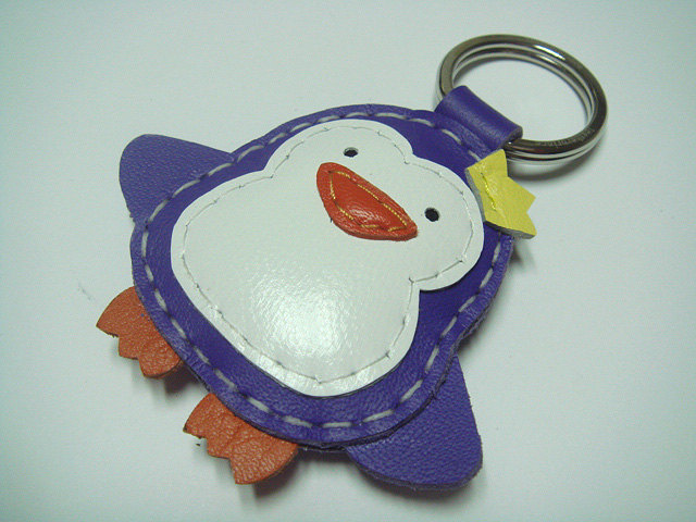 Leather Keychain - Perry the Penguin Leather Charm ( Bright Purple )