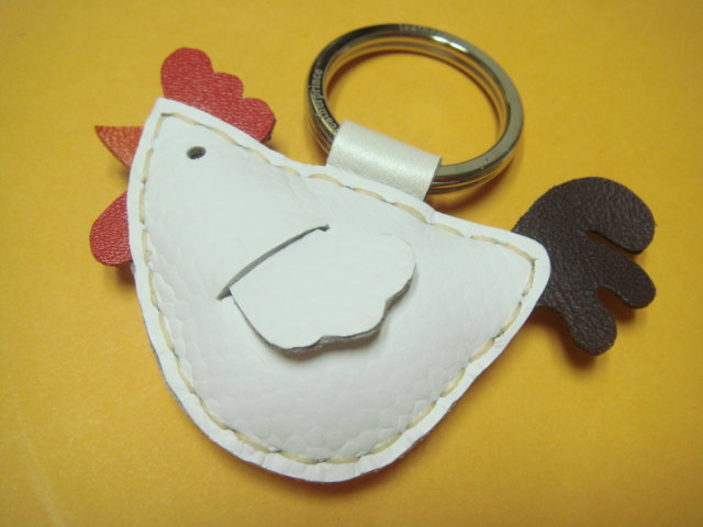 Leather keychain - Rebacca the Rooster Leather Charm ( White )