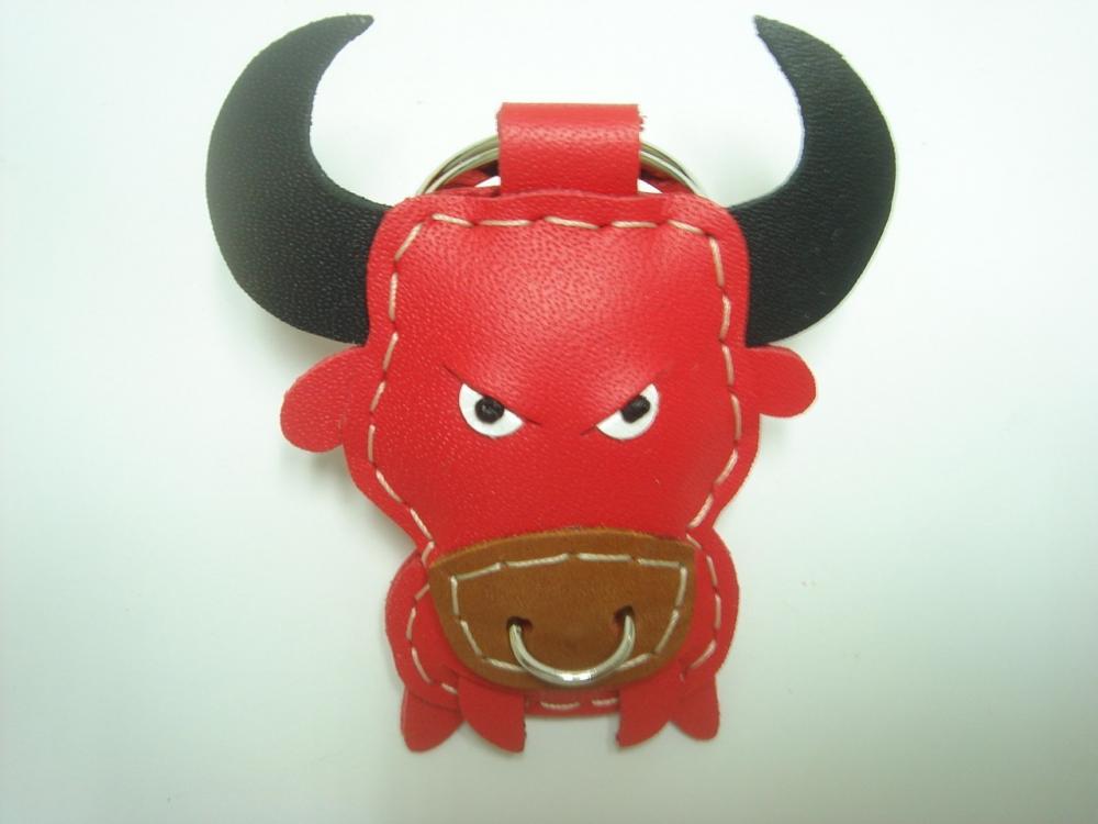 Paul the Bull Leather Keychain ( Red )
