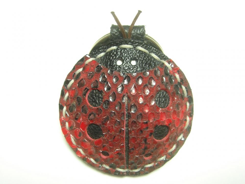 Penny the LadyBug Leather Keychain ( Red Lizard Printed )