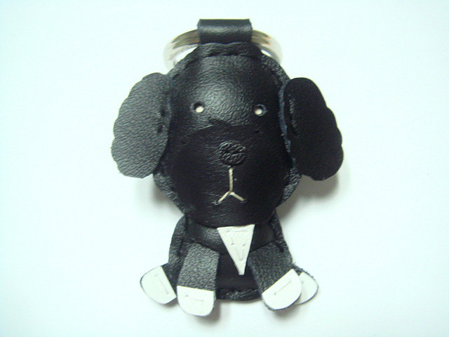 Leather Keychain - Riley the Portuguese Water Dog leather charm ( Black )