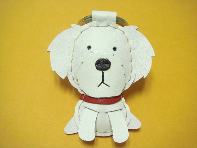 Leather Keychain - Moli the Maltese Leather Charm ( White )