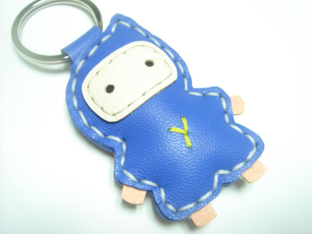 Lovely Taka the Ninja Leather Keychain ( Bright Blue )