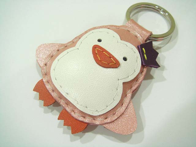 Perry the Penguin Leather Keychain ( Metallic Pink )