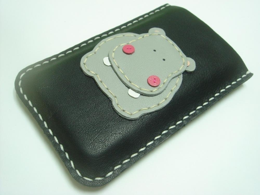 Hugo the Hippo iPhone leather case ( Black and Grey )