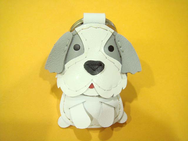 LuLu the Shih Tzu leather keychain ( Grey / White )