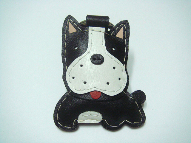 Boston Terrier Leather Keychain ( Black )
