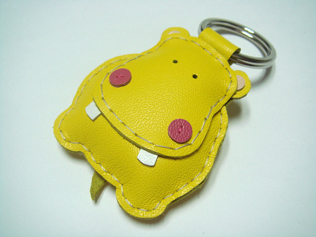 Hugo the Hippo Leather Keychain ( Yellow )