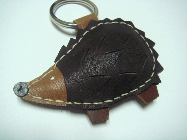Heather the Hedgehog Leather Keychain ( Dark Brown )