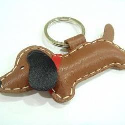 Jemma the dachshund Leather Keychain ( Brown )