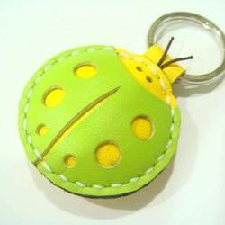 Penny the ladybug leather charm / keychain ( Green / Yellow )