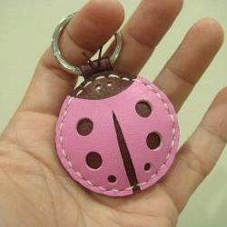 Penny the LadyBug Leather Keychain / charm ( Pink / Brown )