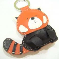 BIG Ray the Red Panda Leather Bag charm ( Orange / Black )