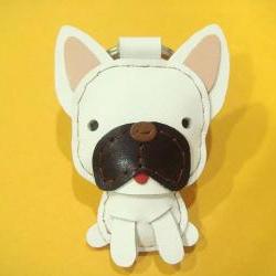 CoCo the French Bull Dog Leather Charm / Keychain ( White )
