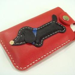 Jemma the Dachshund iPhone Leather Case ( Red )
