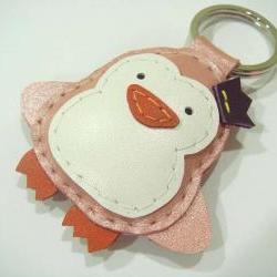 Perry the Penguin Leather Keychain ( Metallic Pink )