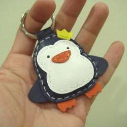 Perry the Penguin Leather Keychain / charm( Dark Blue )