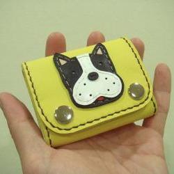 Deuce the Boston Terrier Leather Coin Pouch ( Yellow )