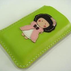 Princess Kelly iPhone leather case with bumper case size ( Lime Green )