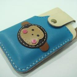 Kelvin the Monkey iPhone 4 leather case ( Blue / Creamy )