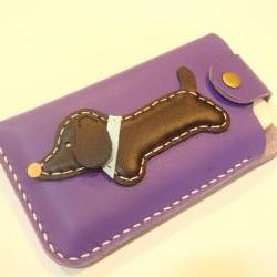 Jemma the Dachshund iPhone Leather Case ( Purple )