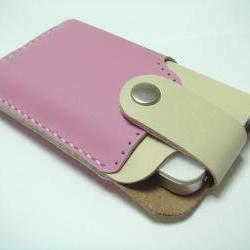 Leatherprince Handmade iPhone 4 leather case ( Pink / Creamy )