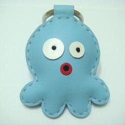 Cookie the Octopus Leather Keychain ( Light Blue )