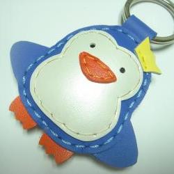 Perry the Penguin Leather Keychain ( Blue )