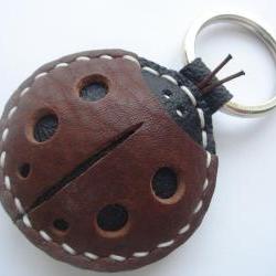 Penny the LadyBug Leather Keychain ( Brown - Thick Leather )