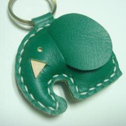 Laura the Elephant Leather Keychain ( Dark Green )
