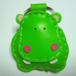 Hugo the Hippo Leather Keychain ( Lime Green )