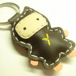 Lovely Taka the Ninja Leather Keychain ( Dark Brown )