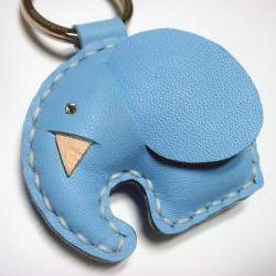 New Laura the Elephant Leather Keychain ( Light Blue )