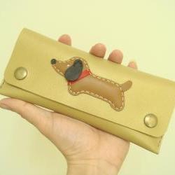 Jemma the Dachshund Leather Pencil Case ( Gold )