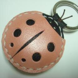 Penny the LadyBug Leather Keychain ( Metallic Pink )