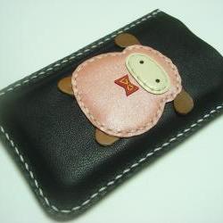 Nicole the Sheep iPhone Leather Case ( Black and Metallic Pink )