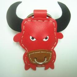Paul the Bull Leather Keychain ( Red )