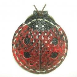 Penny the LadyBug Leather Keychain ( Red Lizard Printed )