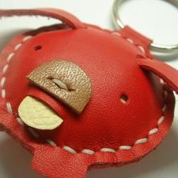 Candy the Pig Leather Keychain ( Red )