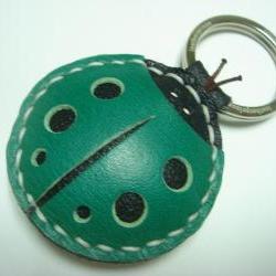 Penny the LadyBug Leather Keychain ( Dark Green )
