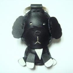 Leather Keychain - Riley the Portuguese Water Dog leather charm ( Black )